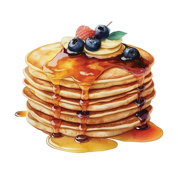A stack of pancakes with butter and syrup