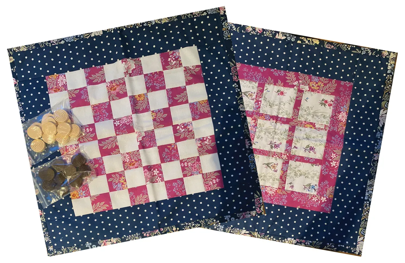 Two patchwork draughts game boards