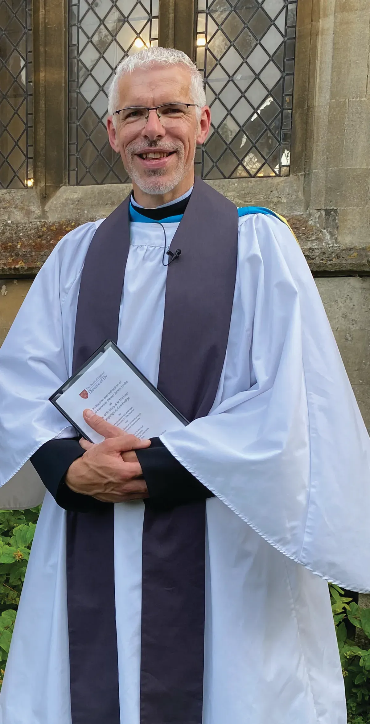 The Revd Barnabas Leeke outside St Mary & St Michael