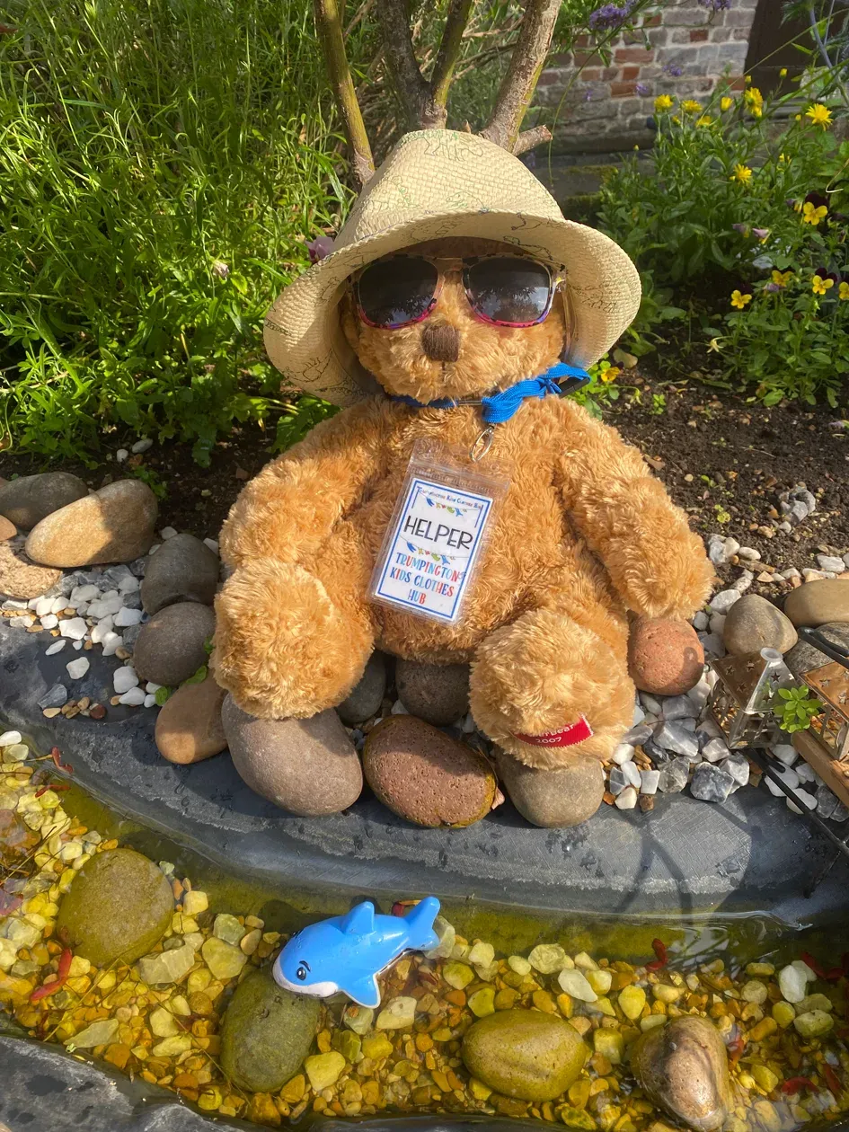 A teddy bear dressed in children's clothes from Trumpington Kids Clothes Hub